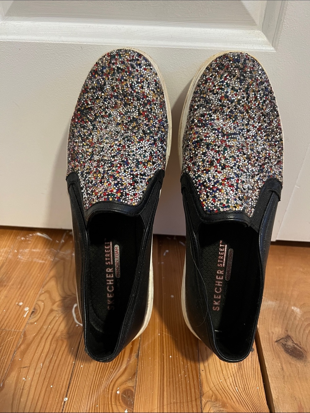Skechers Glitter Slip-On Sneakers in Multi-Color with Black Trim